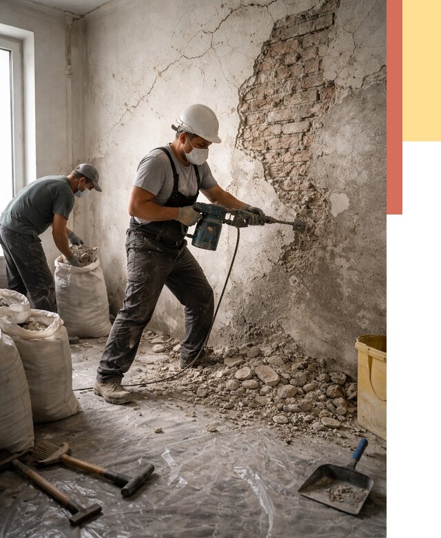 Демонтаж штукатурки со стен в Усть-куте от 7414 руб/м² — быстро и недорого | ОТДЕЛОЧНИК-Утк