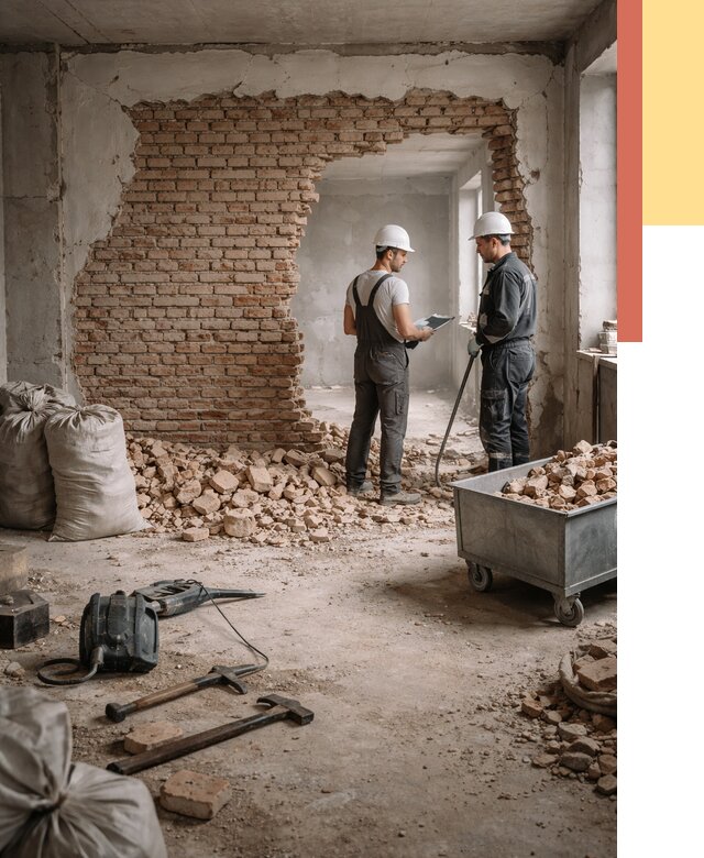 Демонтаж кирпичных стен в Усть-куте от 4325 руб. — быстро, недорого, под ключ | ОТДЕЛОЧНИК-Утк