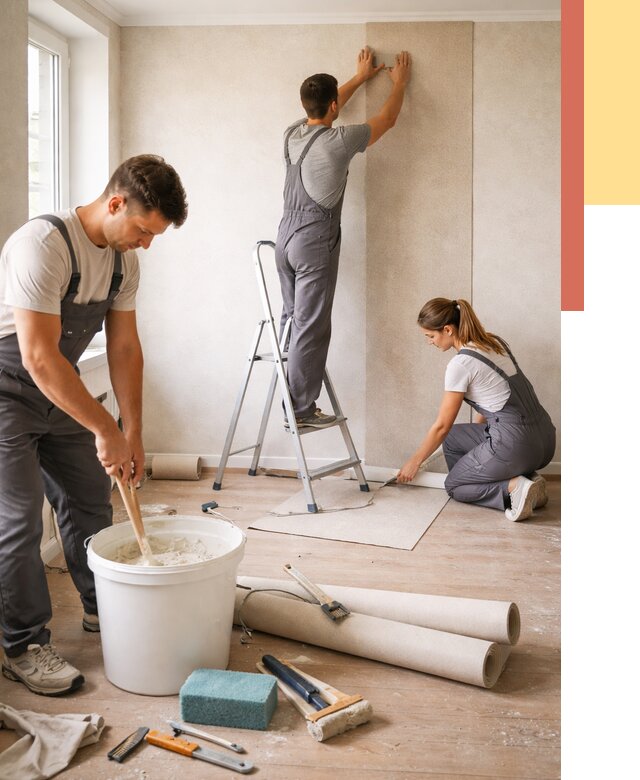 Оклейка стен обоями в Усть-куте от 3604 руб/м2 — быстро и недорого | ОТДЕЛОЧНИК-Утк