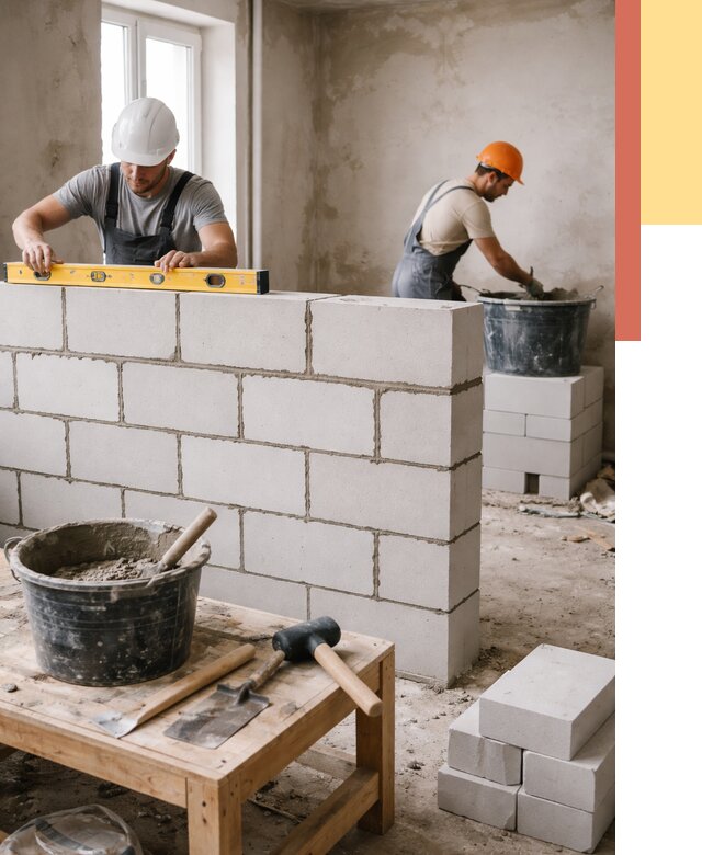 Кладка перегородок из газобетона в Усть-куте от 3295 руб. под ключ | ОТДЕЛОЧНИК-Утк