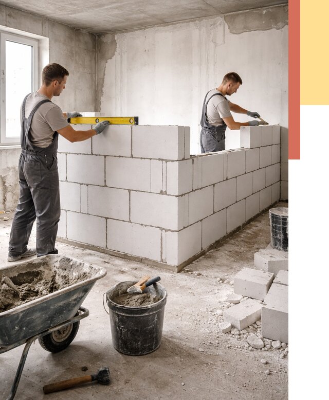 Кладка перегородок из ПГП в Усть-куте от 2574 руб./м2 — монтаж и возведение под ключ | ОТДЕЛОЧНИК-Утк