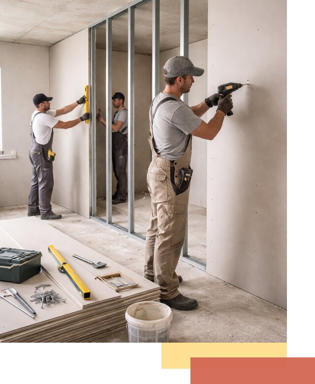 Однослойная перегородка из гипсокартона в Усть-куте под ключ, монтаж и отделка