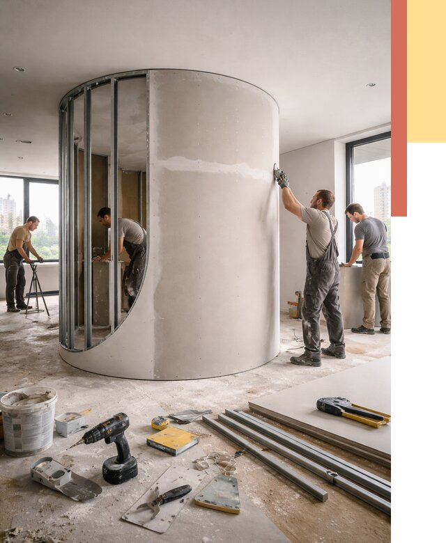 Радиусная перегородка из гипсокартона в Усть-куте от 2986 руб. под ключ | ОТДЕЛОЧНИК-Утк