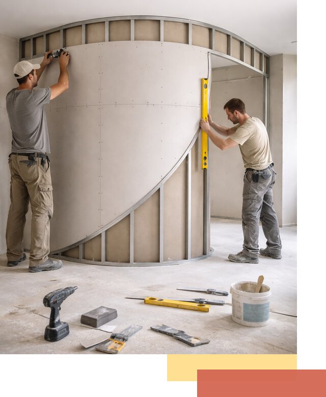 Радиусная перегородка из гипсокартона в Усть-куте под ключ