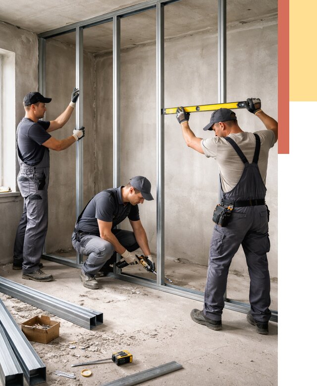 Монтаж каркаса перегородки из профиля в Усть-куте от 772 руб. | ОТДЕЛОЧНИК-Утк