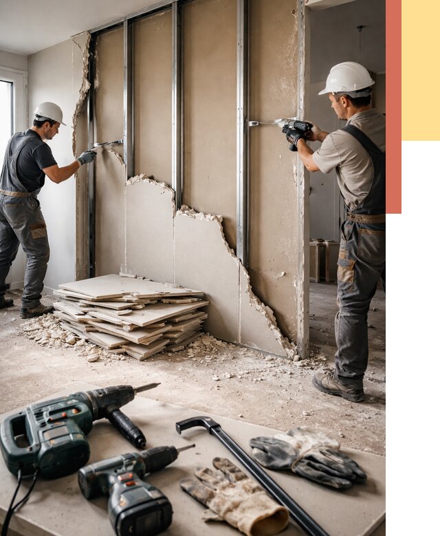 Демонтаж перегородки из гипсокартона в Усть-куте от 1236 руб. быстро и недорого | ОТДЕЛОЧНИК-Утк