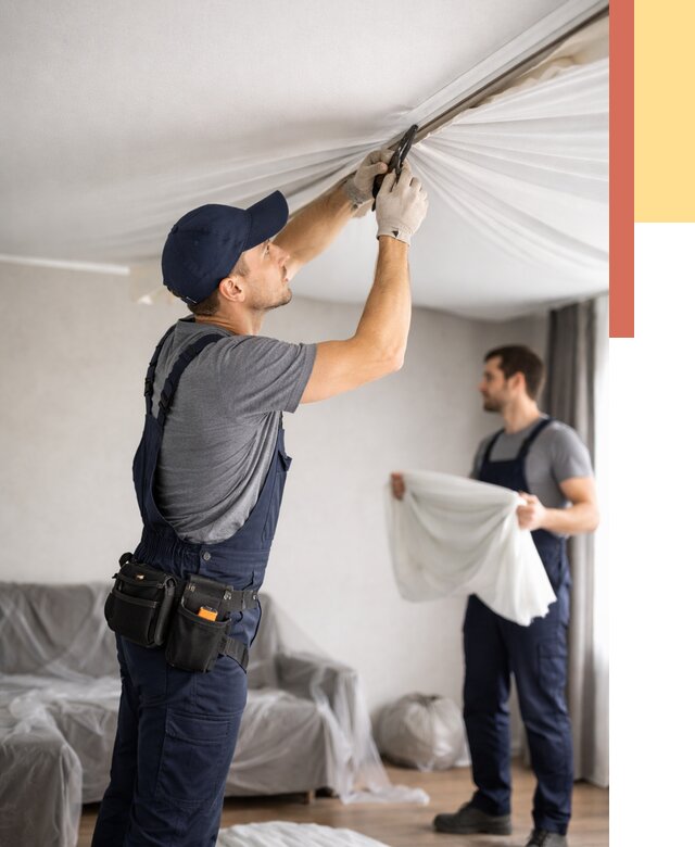 Демонтаж натяжного потолка в Усть-куте от 4634 руб. — снятие и разбор под ключ | ОТДЕЛОЧНИК-Утк