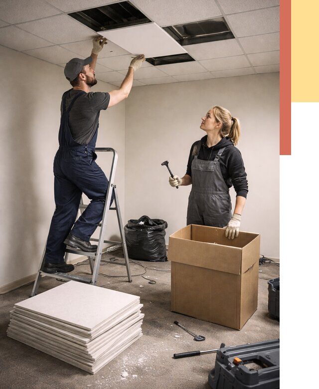 Демонтаж потолочной плитки в Усть-куте от 4634 руб. быстро и недорого | ОТДЕЛОЧНИК-Утк