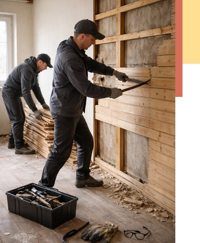 Демонтаж вагонки в Усть-куте от 3913 руб/м2 — быстро и недорого | ОТДЕЛОЧНИК-Утк