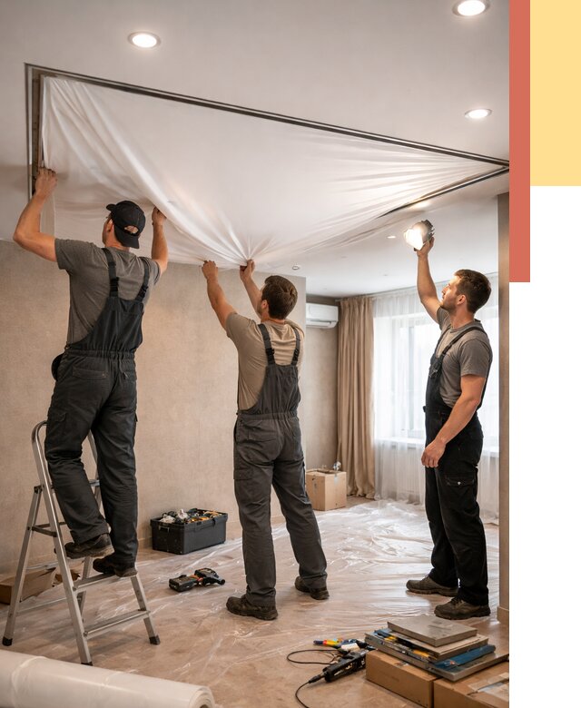 Монтаж ПВХ натяжного потолка в Усть-куте от 3604 руб. под ключ | ОТДЕЛОЧНИК-Утк