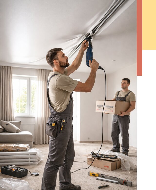 Монтаж сатинового натяжного потолка в Усть-куте от 3604 руб. | Быстро, недорого — ОТДЕЛОЧНИК-Утк