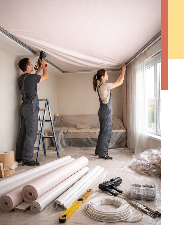 Монтаж цветного натяжного потолка в Усть-куте от 4325 руб/м² — быстро и недорого | ОТДЕЛОЧНИК-Утк