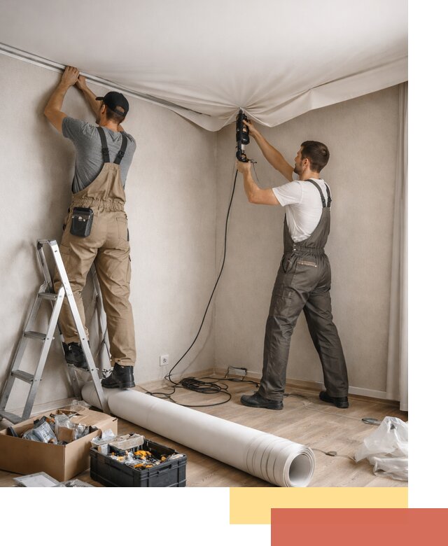 Монтаж цветного натяжного потолка в Усть-куте за один день