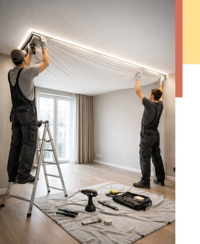 Монтаж парящего натяжного потолка в Усть-куте от 4634 руб. быстро и недорого | ОТДЕЛОЧНИК-Утк