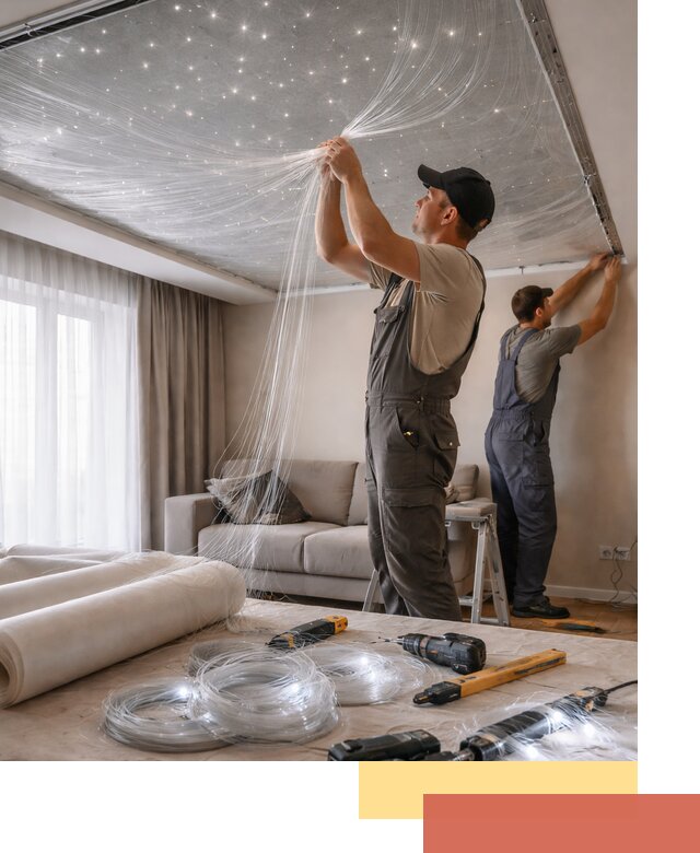 Монтаж натяжного потолка «Звездное небо» в Усть-куте