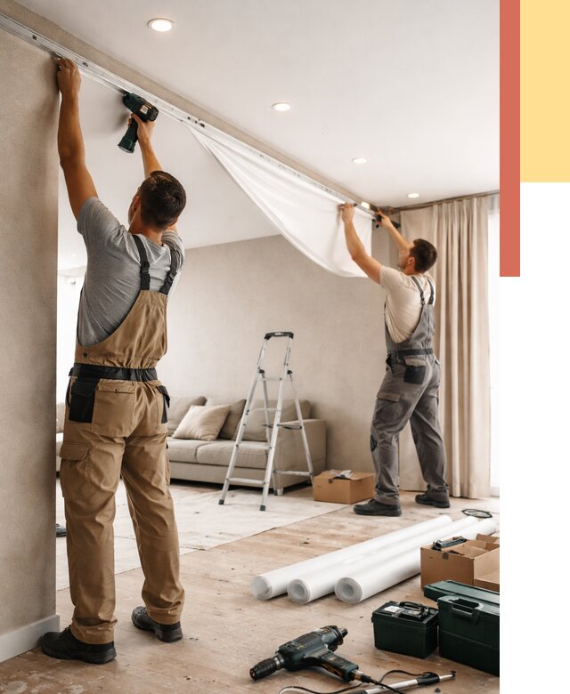 Монтаж натяжного потолка в гостиной в Усть-куте от 566 руб. | ОТДЕЛОЧНИК-Утк