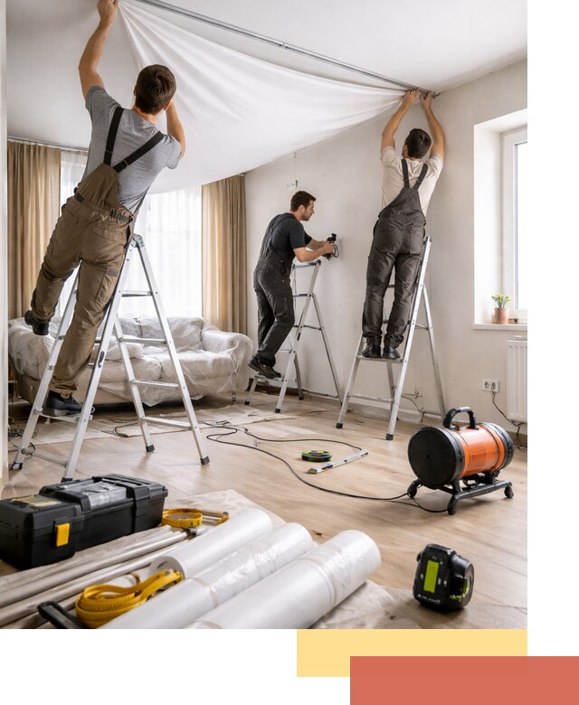 Монтаж натяжного потолка в гостиной в Усть-куте