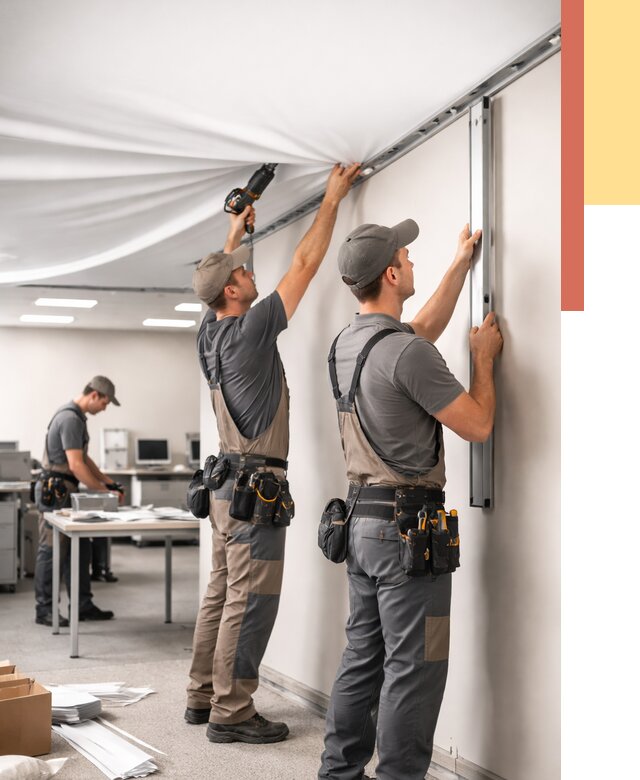 Монтаж натяжного потолка в офисе в Усть-куте от 463 руб/м² — быстро и недорого | ОТДЕЛОЧНИК-Утк