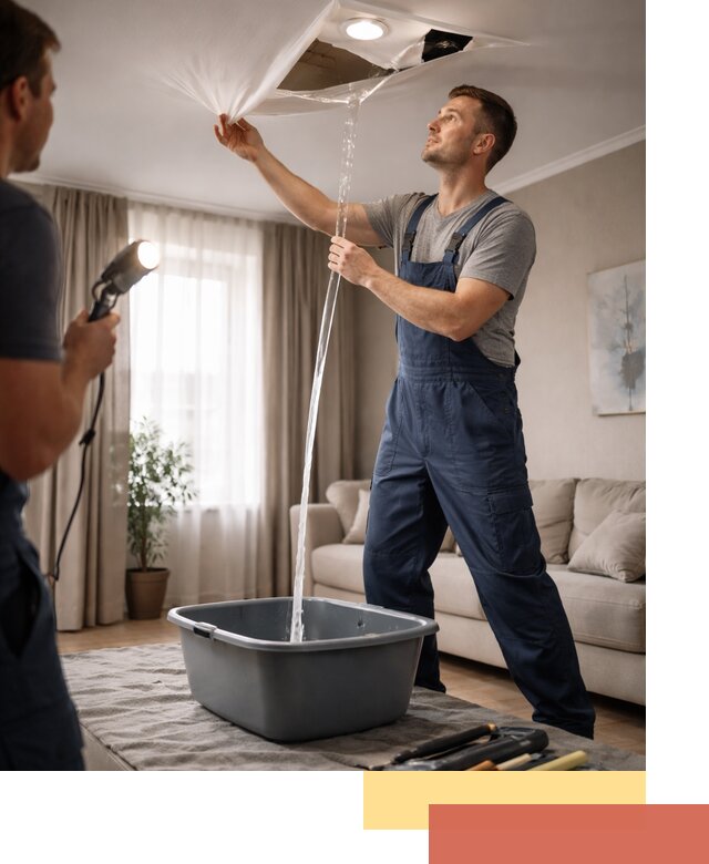 Слив воды с натяжного потолка в Усть-куте быстро и аккуратно