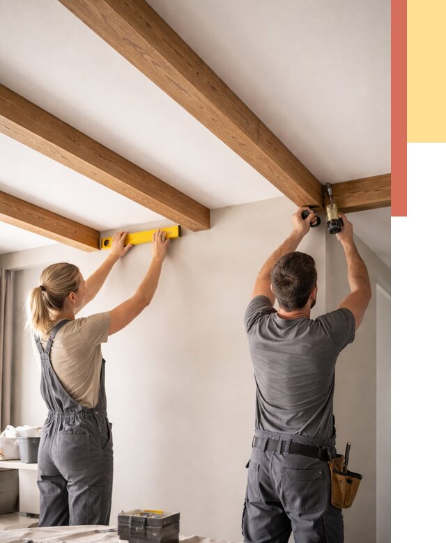 Монтаж декоративных балок на потолок в Усть-куте от 4325 руб. — ОТДЕЛОЧНИК-Утк